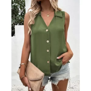 Camisas feminina soltas sem mangas, blusas grandes, top feminino elegante, monocromático, casual e elegante, verão.