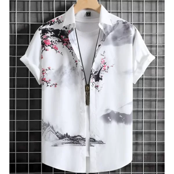 Camisas masculina, havaiana de grandes dimensões, simples, estampada em 3D, casual, top retrô, roupa solta, manga curta, conforto, moda verão - Image 4