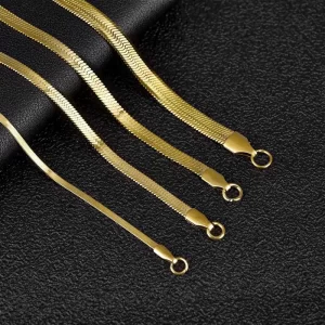 Colar de corrente plana unissex, 2-5mm de largura de aço inoxidável, de moda quente espinha de peixe cor de ouro cadeia de cobra presente jóias