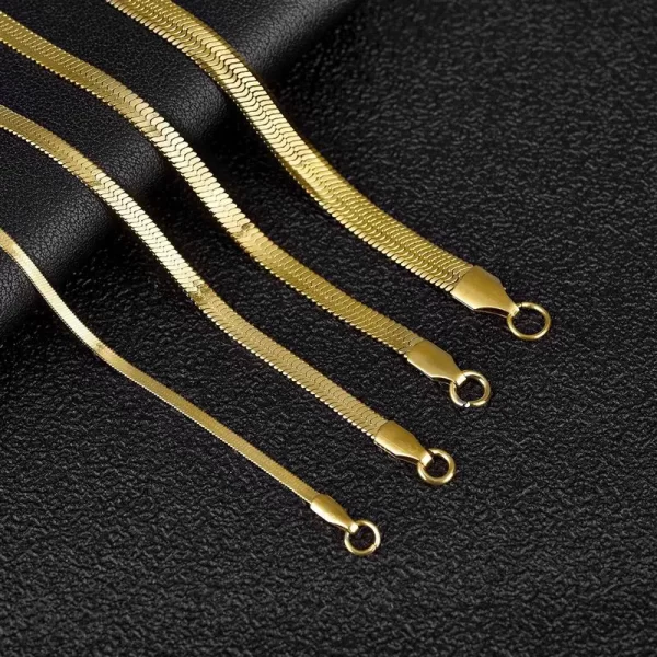 Colar de corrente plana unissex, 2-5mm de largura de aço inoxidável, de moda quente espinha de peixe cor de ouro cadeia de cobra presente jóias