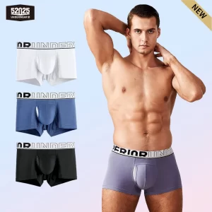 Cueca Boxer masculina de malha de seda de secagem rápida, cueca patenteada confortável, bolsa de separação, cuecas sexy, 52025