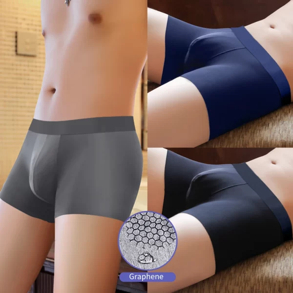 Cueca boxer masculina antibacteriana Ice Silk Shorts, elástica, absorvente de umidade, Grafeno 3A, Marca. - Image 2