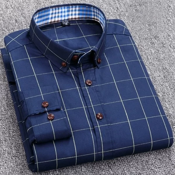 Camisa masculina xadrez, manga longa,  casual, top fino, blusa social, marca clássica de moda. - Image 6