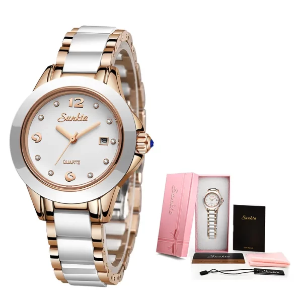 Relógio de pulso feminino, SUNKTA-pulseira de ouro rosa, de quartzo impermeáveis, nova moda criativa. - Image 6