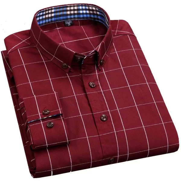 Camisa masculina xadrez, manga longa,  casual, top fino, blusa social, marca clássica de moda. - Image 3