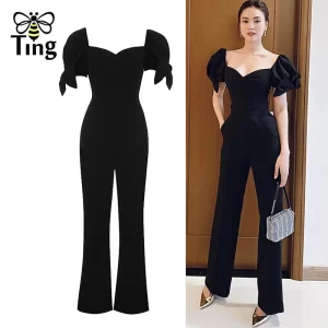 Macacão feminino, Tingfly-Preto Querida Decote, Chic Street, Celebridade Roupas Estéticas, Runway Designer.