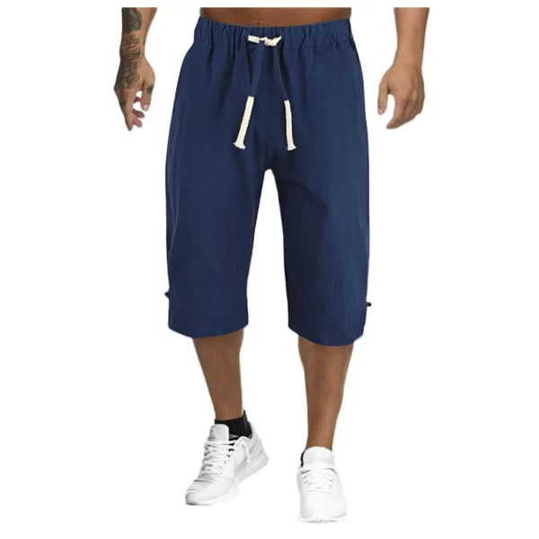 Bermuda masculina de algodão e linho, compridas casuais, moda praia, verão. - Image 5