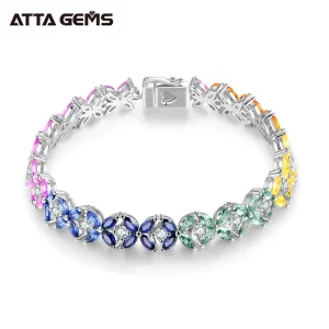 Pulseira feminina, Sapphire Sterling Silver, S925 Criado, colorido, charmoso, estilo clássico, jóias.