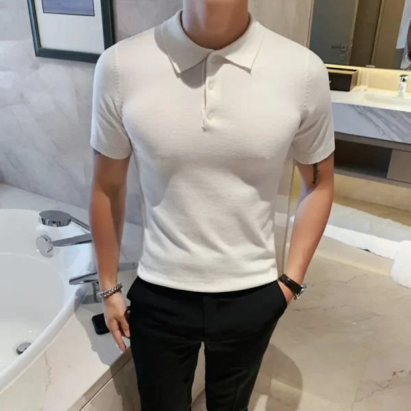 Camiseta polo masculina,  de malha de seda gelo, manga curta, tops slim fit, gola virada para baixo, roupa de luxo coreana, camiseta verão - Image 4