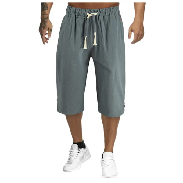Bermuda masculina de algodão e linho, compridas casuais, moda praia, verão. - Image 9