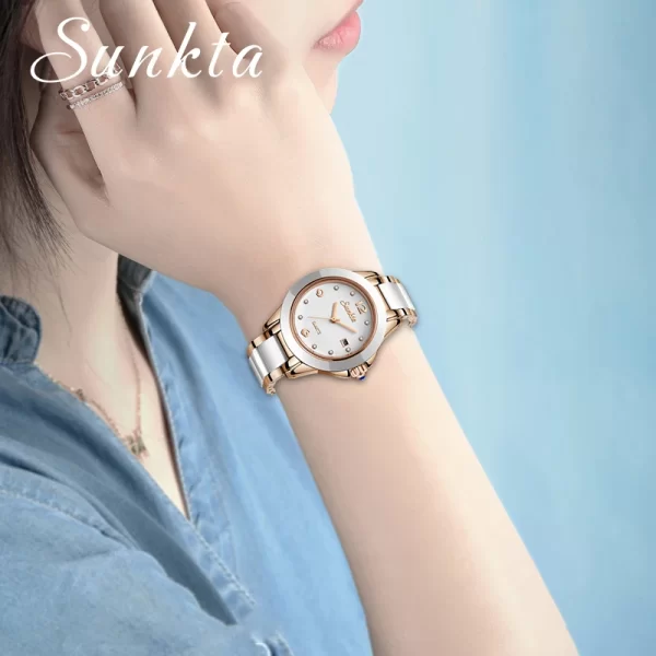 Relógio de pulso feminino, SUNKTA-pulseira de ouro rosa, de quartzo impermeáveis, nova moda criativa. - Image 5