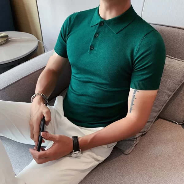 Camiseta polo masculina,  de malha de seda gelo, manga curta, tops slim fit, gola virada para baixo, roupa de luxo coreana, camiseta verão - Image 13