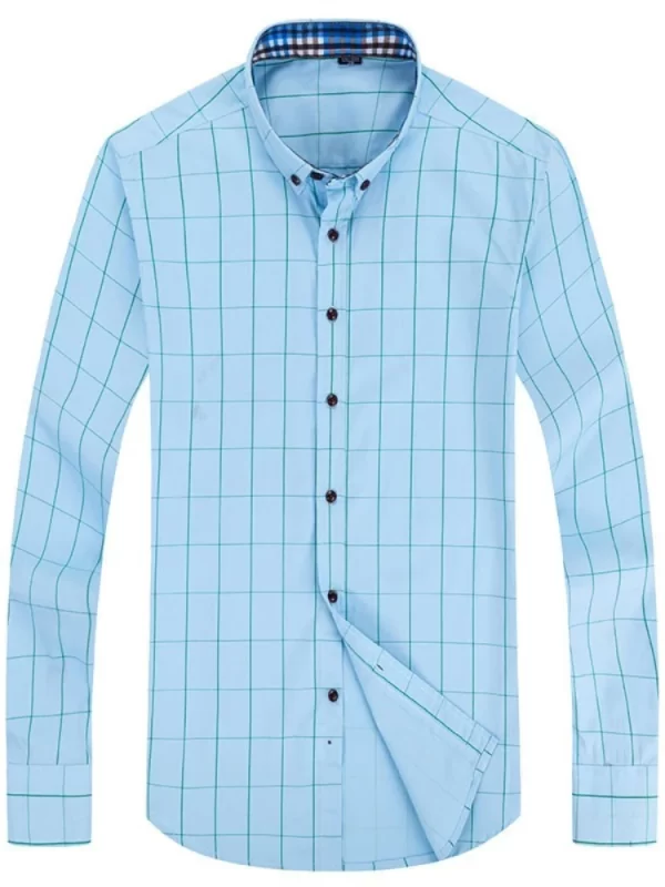 Camisa masculina xadrez, manga longa,  casual, top fino, blusa social, marca clássica de moda. - Image 5