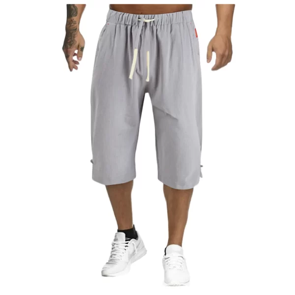 Bermuda masculina de algodão e linho, compridas casuais, moda praia, verão. - Image 7