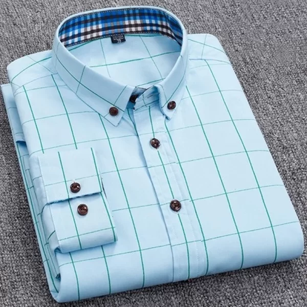 Camisa masculina xadrez, manga longa,  casual, top fino, blusa social, marca clássica de moda. - Image 7
