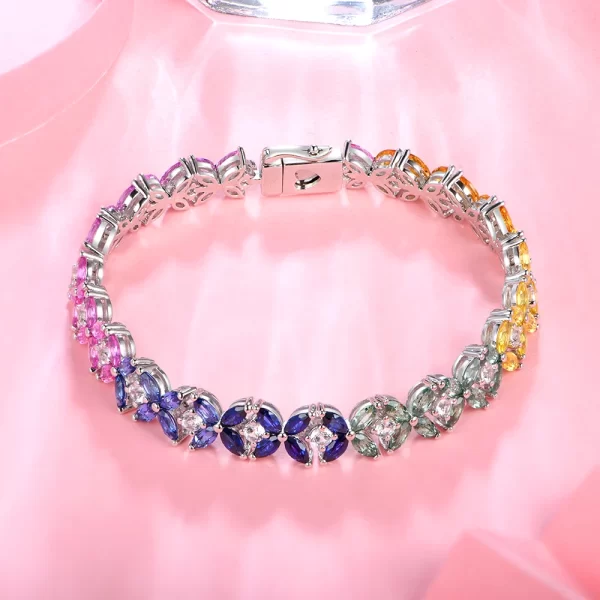 Pulseira feminina, Sapphire Sterling Silver, S925 Criado, colorido, charmoso, estilo clássico, jóias. - Image 3