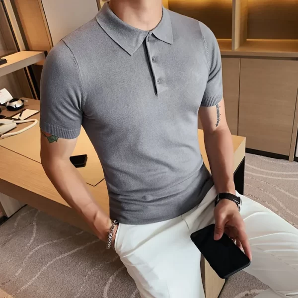 Camiseta polo masculina,  de malha de seda gelo, manga curta, tops slim fit, gola virada para baixo, roupa de luxo coreana, camiseta verão - Image 12