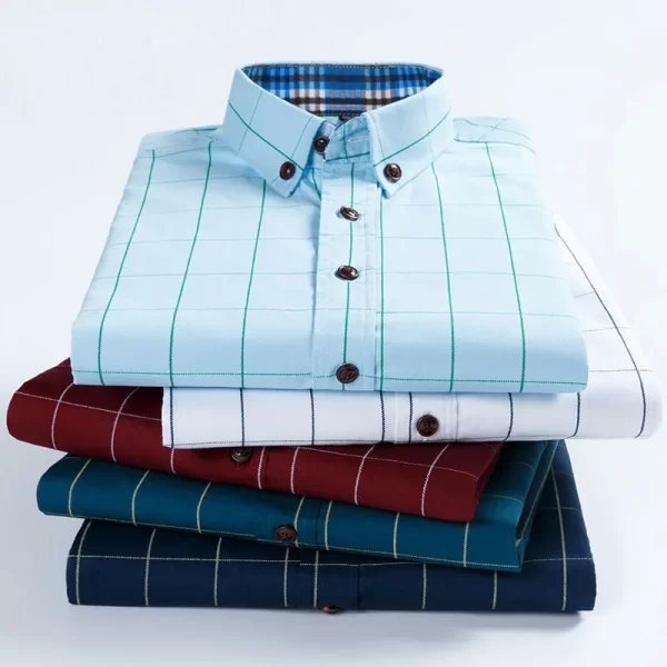 Camisa masculina xadrez, manga longa,  casual, top fino, blusa social, marca clássica de moda. - Image 2