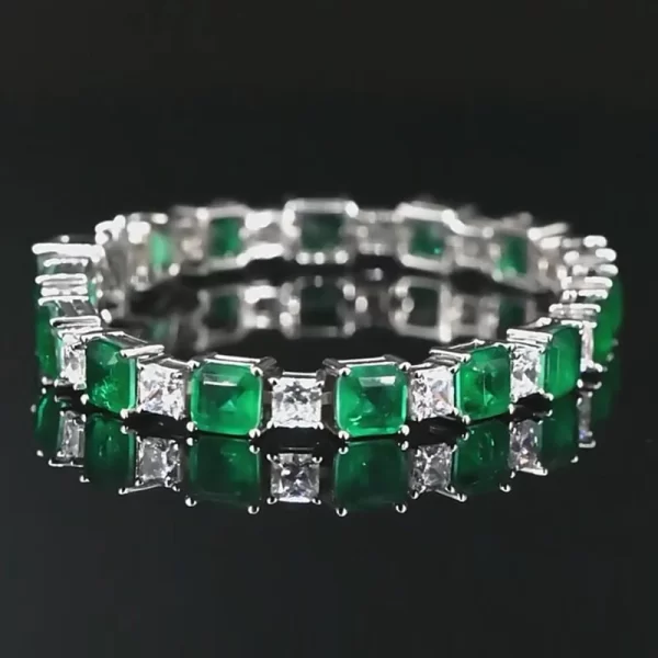 Pulseira feminina, Oevas, de noiva 100%, joia fina para festa de casamento, com esmeralda sintética, diamante brilhante, alto carbono, 925 - Image 3