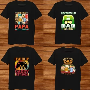 Camiseta de manga curta, masculina, com gola O, anúncio grávida, presente, promovido ao papai, para papai.