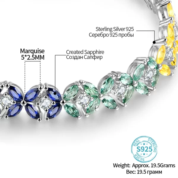 Pulseira feminina, Sapphire Sterling Silver, S925 Criado, colorido, charmoso, estilo clássico, jóias. - Image 2