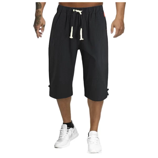 Bermuda masculina de algodão e linho, compridas casuais, moda praia, verão. - Image 8