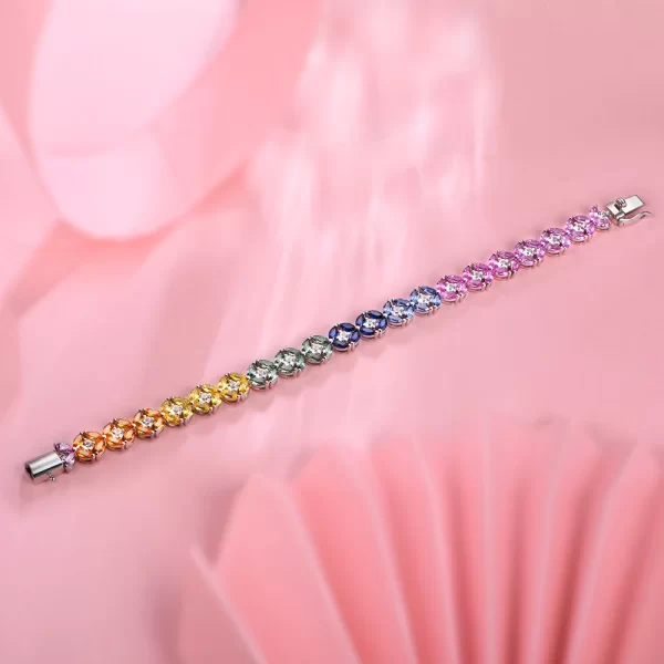 Pulseira feminina, Sapphire Sterling Silver, S925 Criado, colorido, charmoso, estilo clássico, jóias. - Image 4