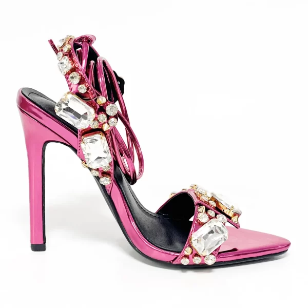 Sapato feminino salto alto, de strass pontudo, rebite dourado, sandálias finas, europeu e americano, sapatos grandes, moda verão, 11cm, novo. - Image 4