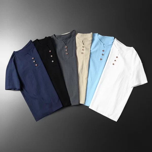 Camisa masculina manga curta,  casual, de linho de algodão solto topos,  primavera verão casual bonito, 5xl. - Image 5