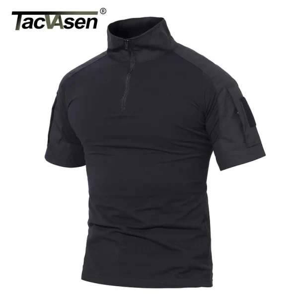 Camiseta masculina manga curta, Tacvasen, com bolsos com zíper, cor sólida, estilo safári, para caminhadas, roupas de trabalho, verão. - Image 3