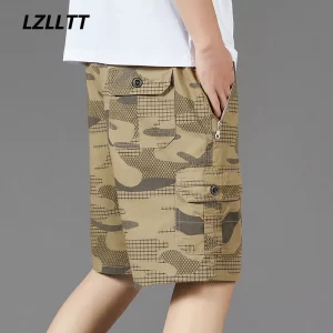 Bermuda masculina, verão camuflagem carga shorts, moda 100% algodão casual, outwear, respirável joggers.