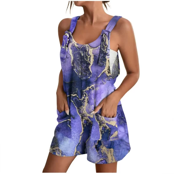 Macacão sem mangas com gola O multicolorido feminino,  casual com bolsos, de verão, shorts, macacões, novo. - Image 10