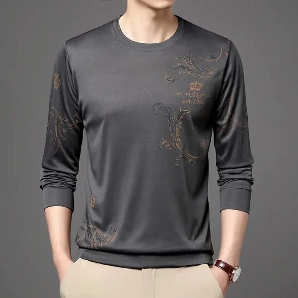 Camiseta de manga comprida com estampa vintage solta masculina, tops básicos de negócios, casual, roupas básicas de streetwear, moda primavera e outono. - Image 10