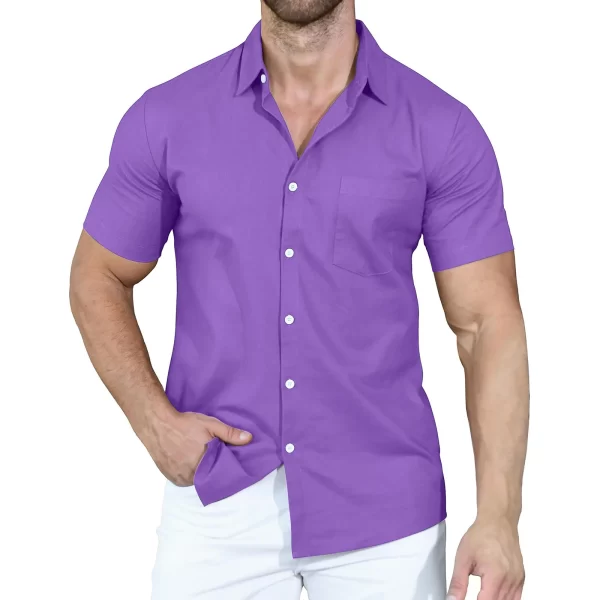 Camisa masculina manga curta, verão, Cross border, Cor Sólida, Polo, Botão, Solto. - Image 7