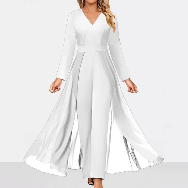 Macacão Longo de Cintura Alta Feminino, Sem Mangas, Decote V, Irregular, Monocromático, Fino, Elegante, Moda, One Piece, Verão. - Image 8