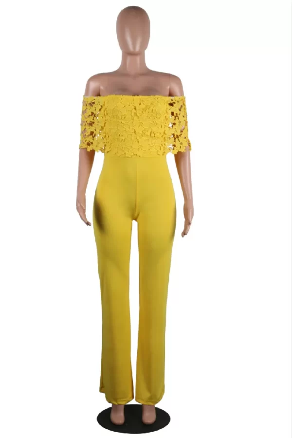Macacão casual feminino, com renda amarela para verão. - Image 2