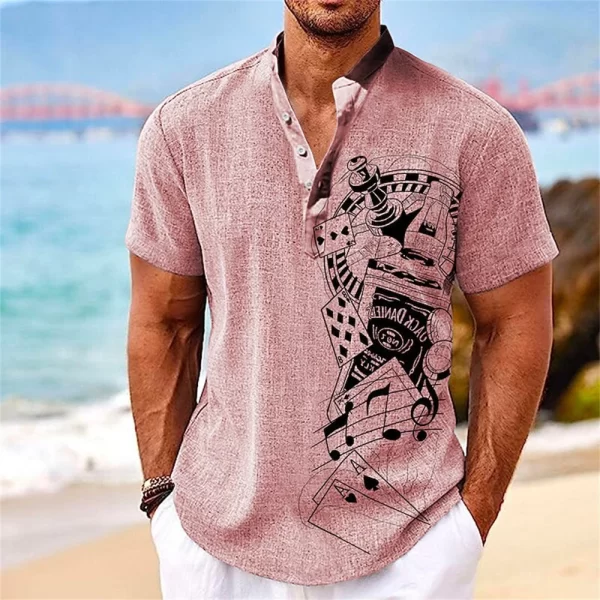 Camisa masculina, manga curta, Henley, roupas gráficas 3D Great Voyage, moda estilista, streetwear havaiano, tops de verão. - Image 5