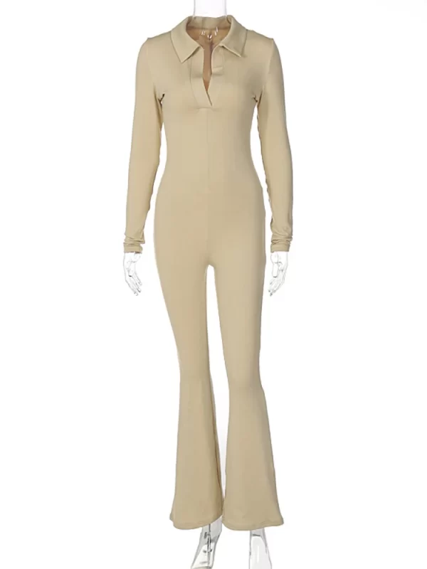 Macacão feminino, Sibybo, com gola virada para baixo, manga comprida, pernas largas, streetwear,  de lapela, moda inverno. - Image 9
