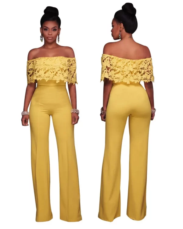 Macacão casual feminino, com renda amarela para verão.