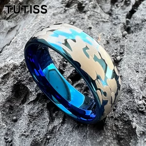 Anel unissex, TUTISS-Tungsten Wedding Band, Cool Pattern, Gravado Comfort Fit, Amazing Design, 6mm, 8mm