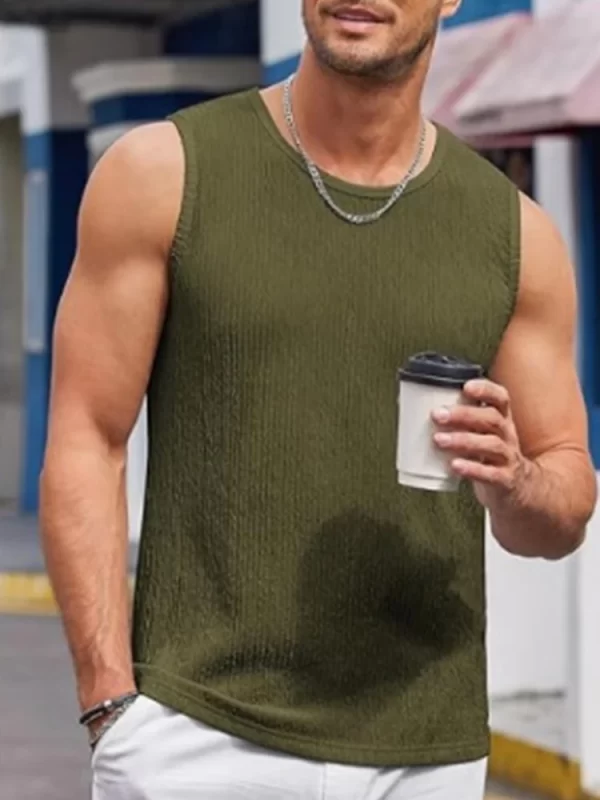 Camiseta regata masculino de malha sem mangas gola O, cor pura, de malha fina, respirável, roupa casual, roupas esportivas, fitness, novo, verão. - Image 3