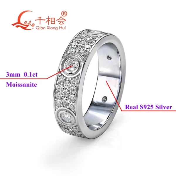 Anel unissex, Clássico Amor Moissanite, de Noivado, 925 Anéis Sólidos de Prata, Três Fileiras de Luxo Eternidade, D VVS - Image 2