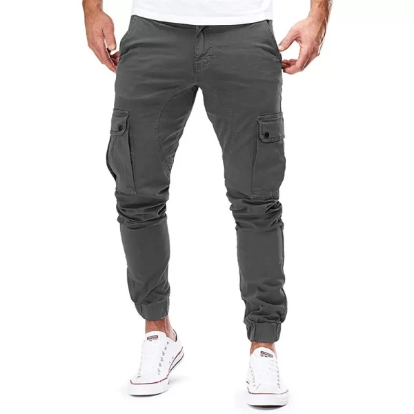 Calça masculina tecida multibolso de cor sólida, slim fit, moda casual, esportes de rua, roupa de corrida, primavera e outono - Image 11