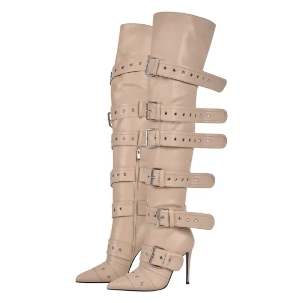 Botas vermelhas sobre o joelho unissex, lgbtqia+, botas agulha alta para coxa, dedo apontado, alça de fivela, salto alto fino, zíper. - Image 7