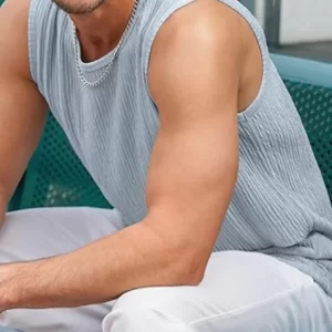 Camiseta regata masculino de malha sem mangas gola O, cor pura, de malha fina, respirável, roupa casual, roupas esportivas, fitness, novo, verão.