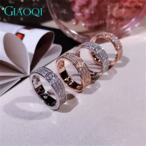 Anel banhado à ouro 18k, feminino, GIAOQI-925, corte brilhante redondo, testador de diamante passado, micro cor d, anel moissanite, total de 1 ct