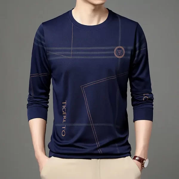 Camiseta de manga comprida com estampa vintage solta masculina, tops básicos de negócios, casual, roupas básicas de streetwear, moda primavera e outono. - Image 5