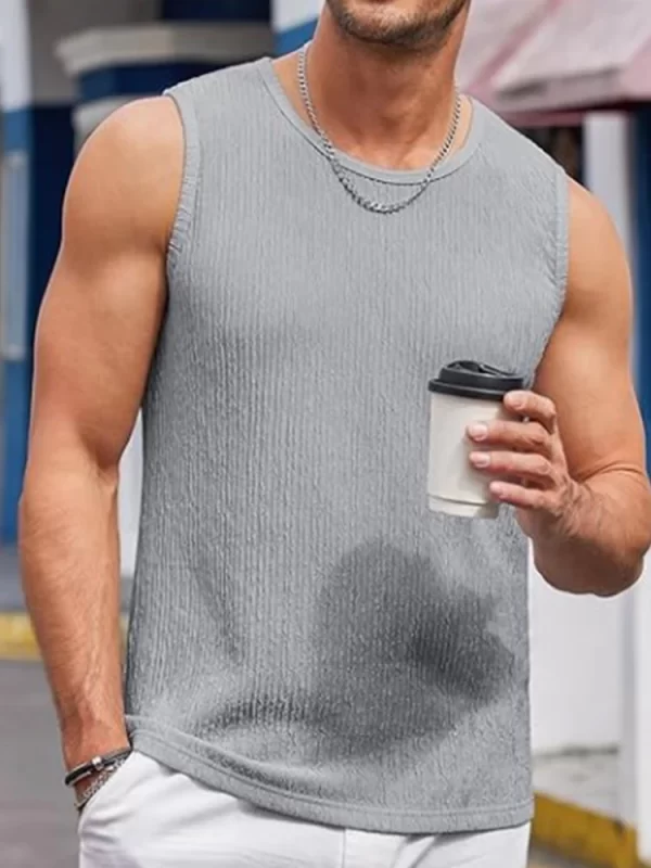 Camiseta regata masculino de malha sem mangas gola O, cor pura, de malha fina, respirável, roupa casual, roupas esportivas, fitness, novo, verão. - Image 2