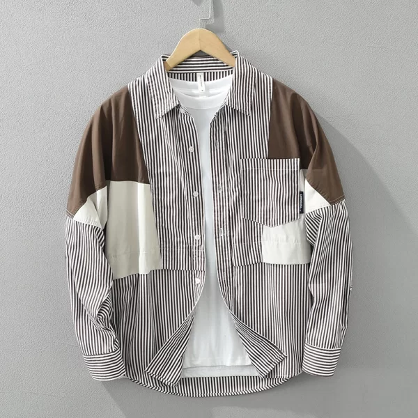 Camisa masculina, manga longa, listrada, algodão puro, roupas de grife casual, moda extra grande.