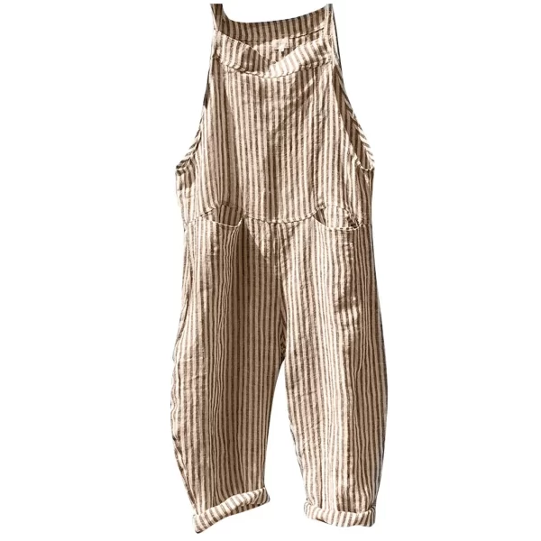 Macacão Listrado impressão Casual feminino, Perna larga Big Pocket Verão, sem mangas, Tornozelo Comprimento geral Streetwear Combinaison. - Image 7
